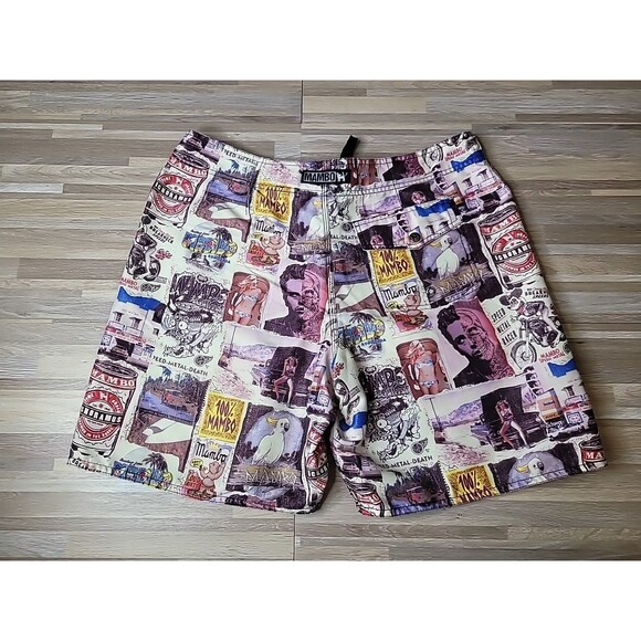 Mambo Australia‎ Board Shorts Men's Size 36 Graphic Comic Portrait Skull Pinup - Picture 7 of 13